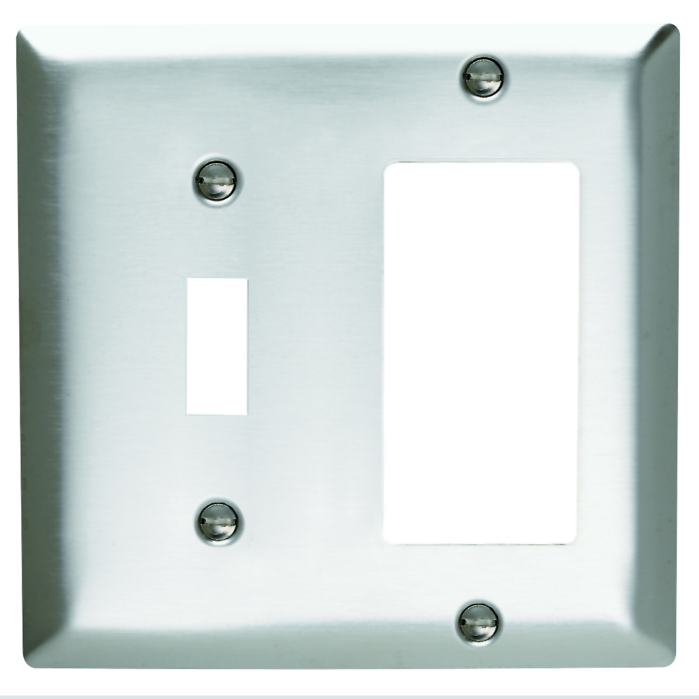 SS126 Combination Openings, 1 Toggle Switch and 1 Decorator, Two Gang, 302/304 Stainless Steel