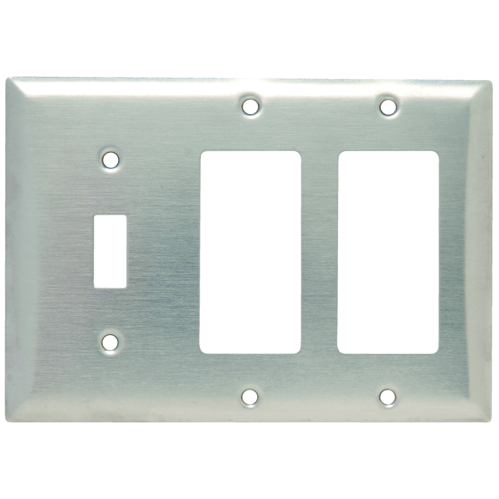 SS1262 Combination Openings, 1 Toggle Switch and 2 Decorator, Three Gang, 302/304 Stainless Steel