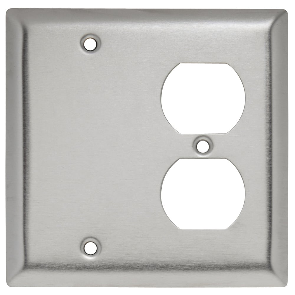 SS138 2-Gang 302/304 Stainless Steel Wall Plate, 1 Blank and 1 Duplex Receptacle