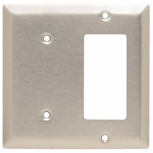SS1426 2-Gang 302/304 Stainless Steel Wall Plate, 1 Blank and 1 Decorator
