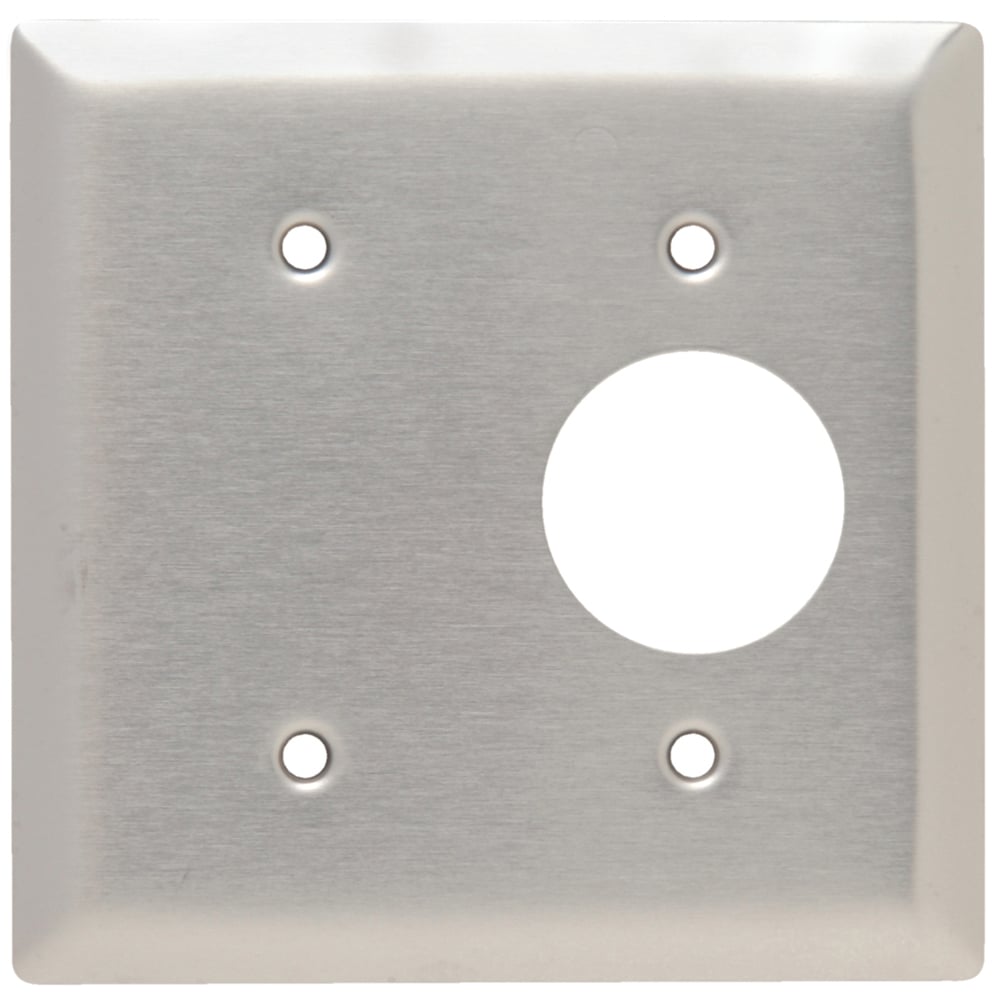 SS147 2-Gang 302/304 Stainless Steel Wall Plate, 1 Blank and 1 Single Receptacle
