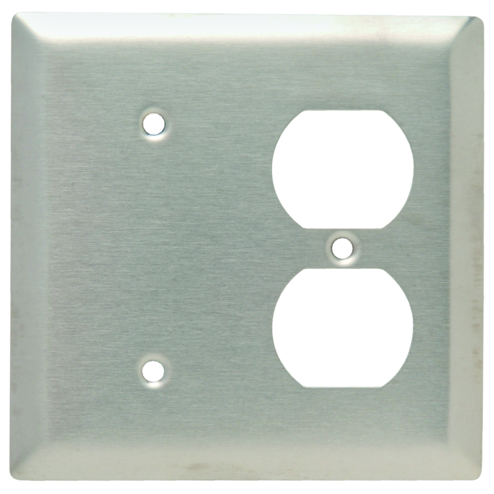 SS148 2-Gang 302/304 Stainless Steel Wall Plate, 1 Blank 1 Duplex Receptacle