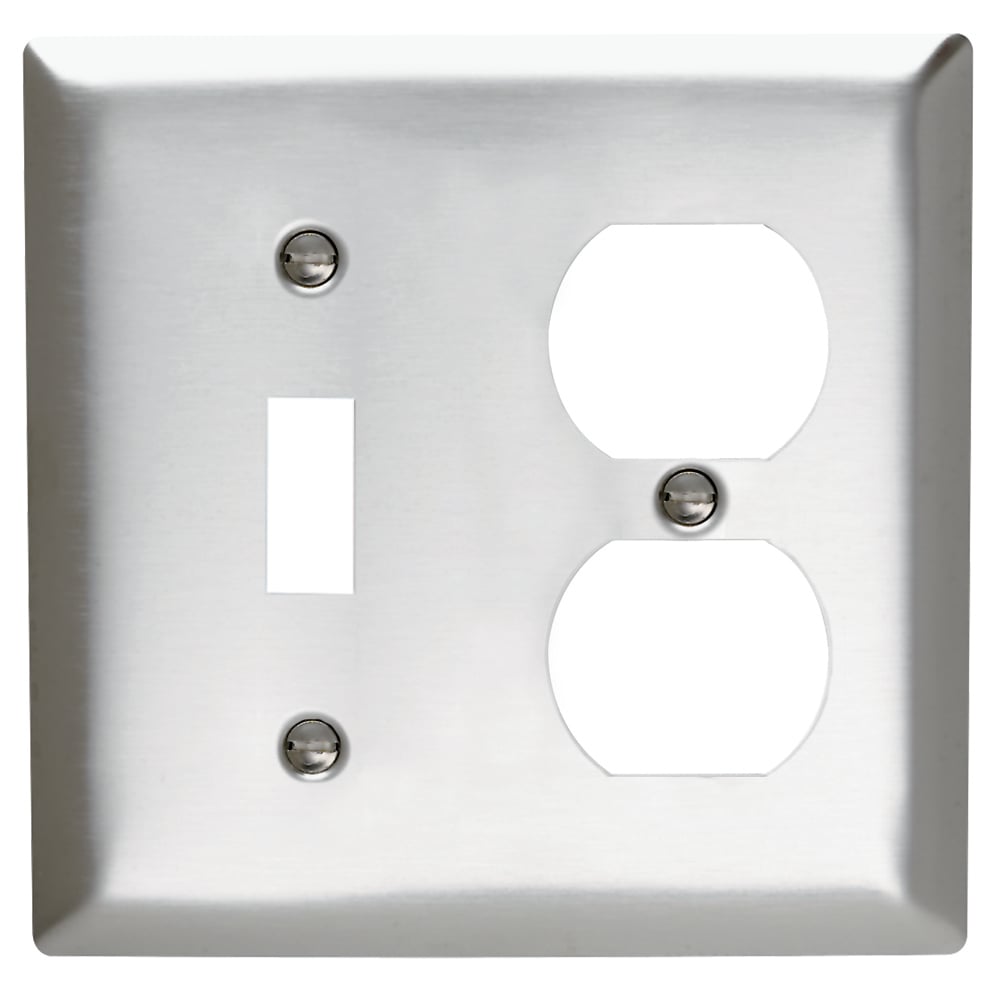 SS18 2-Gang 302/304 Stainless Steel Wall Plate, 1 Toggle Switch and 1 Duplex Receptacle