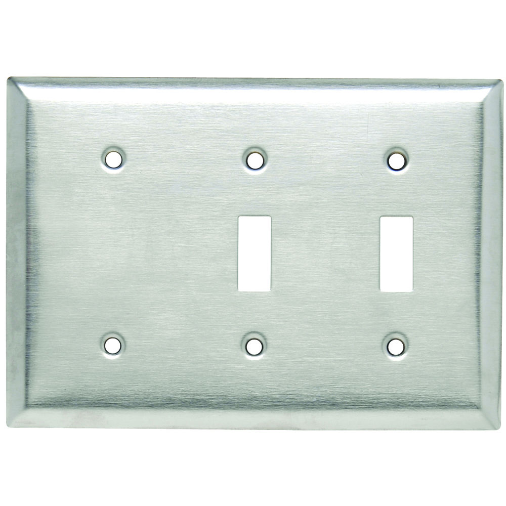 SS214 Combination Openings, 2 Toggle Switch and 1 Blank, Three Gang, 302/304 Stainless Steel