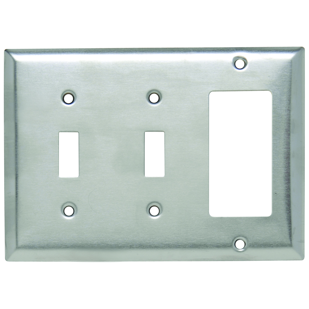 SS226 Combination Openings, 2 Toggle Switch and 1 Decorator, Three Gang, 302/304 Stainless Steel