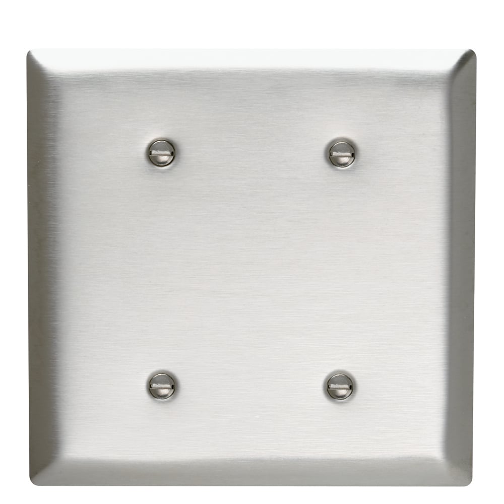 SS24 2-Gang 302/304 Stainless Steel Wall Plate, Blank, Strap Mounted