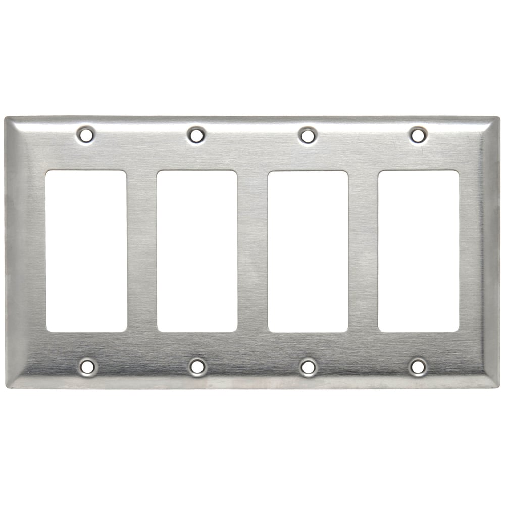 SS264 4-Gang 302/304 Stainless Steel Wall Plate, 4 Decorator Openings