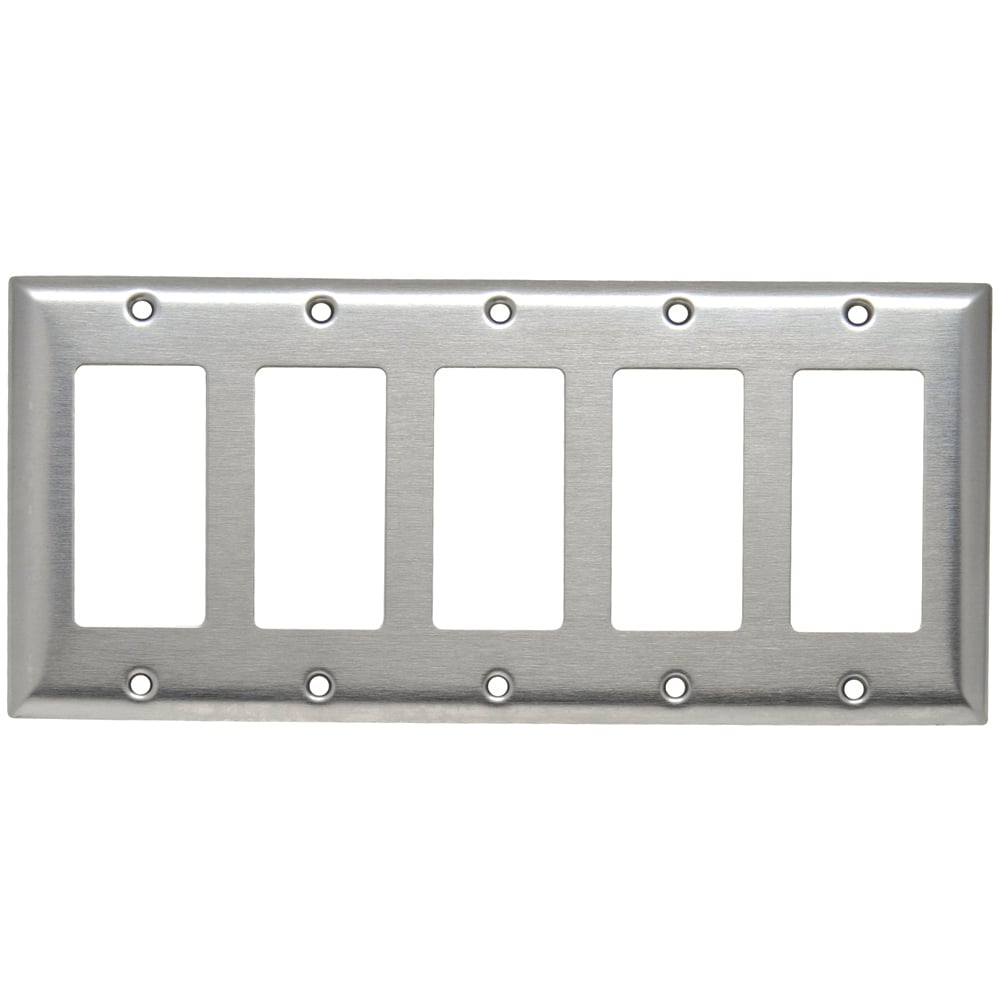 SS265 5-Gang 302/304 Stainless Steel Wall Plate, 5 Decorator Openings