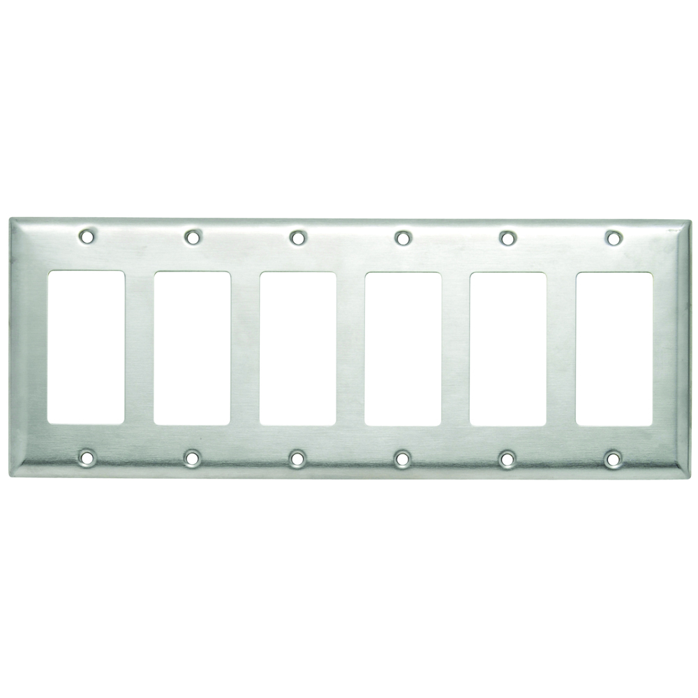 SS266 6-Gang 302/304 Stainless Steel Wall Plate, 6 Decorator Openings