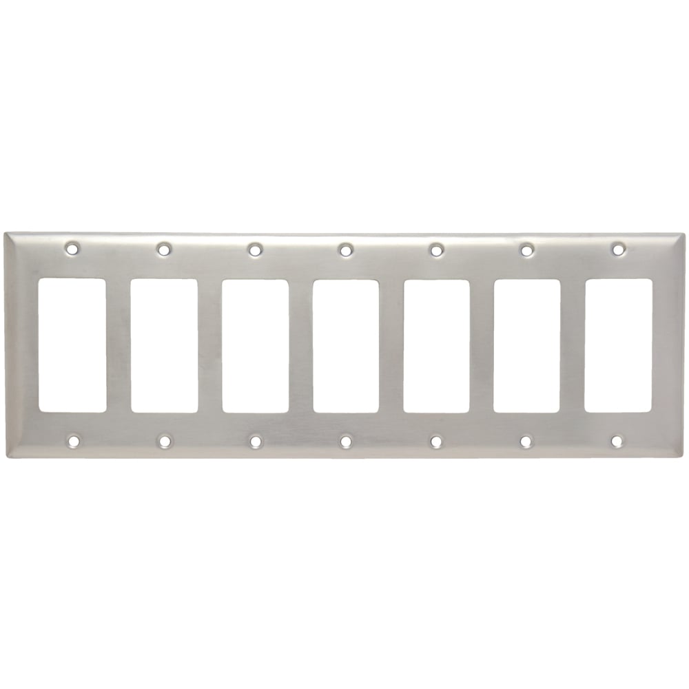 SS267 7-Gang 302/304 Stainless Steel Wall Plate, Decorator Openings
