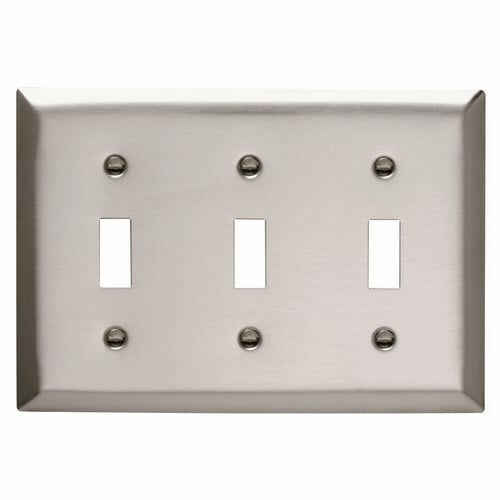 SS3 3-Gang 302/304 Stainless Steel Wall Plate, 3 Toggle Switch Openings