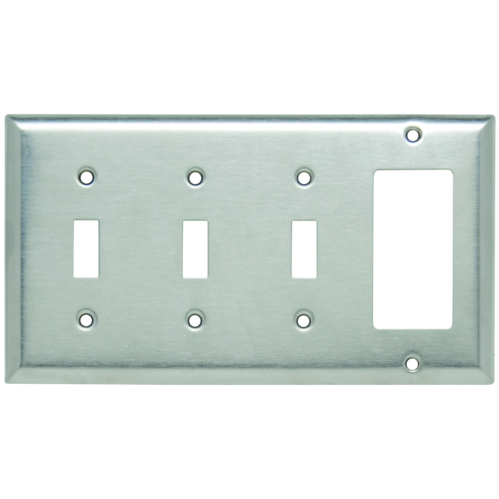 SS326 Combination Openings, 3 Toggle Switch and 1 Decorator, Four Gang, 302/304 Stainless Steel