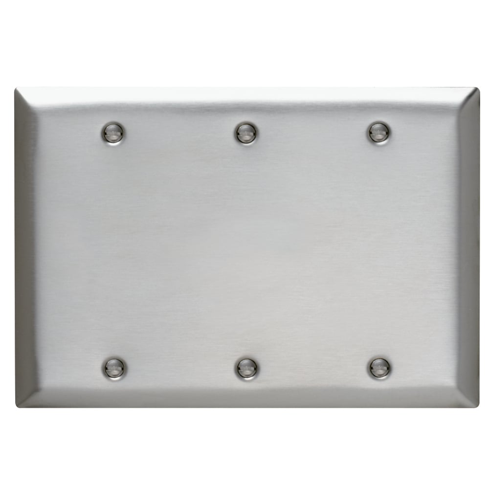 SS33 3-Gang 302/304 Stainless Steel Wall Plate, Blank, Box Mounted