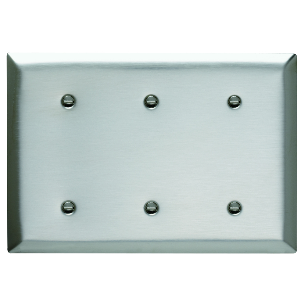 SS34 3-Gang 302/304 Stainless Steel Wall Plate, Blank, Strap Mounted