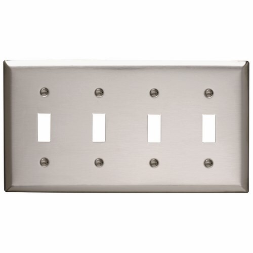 SS4 4-Gang 302/304 Stainless Steel Wall Plate, 4 Toggle Switch Openings
