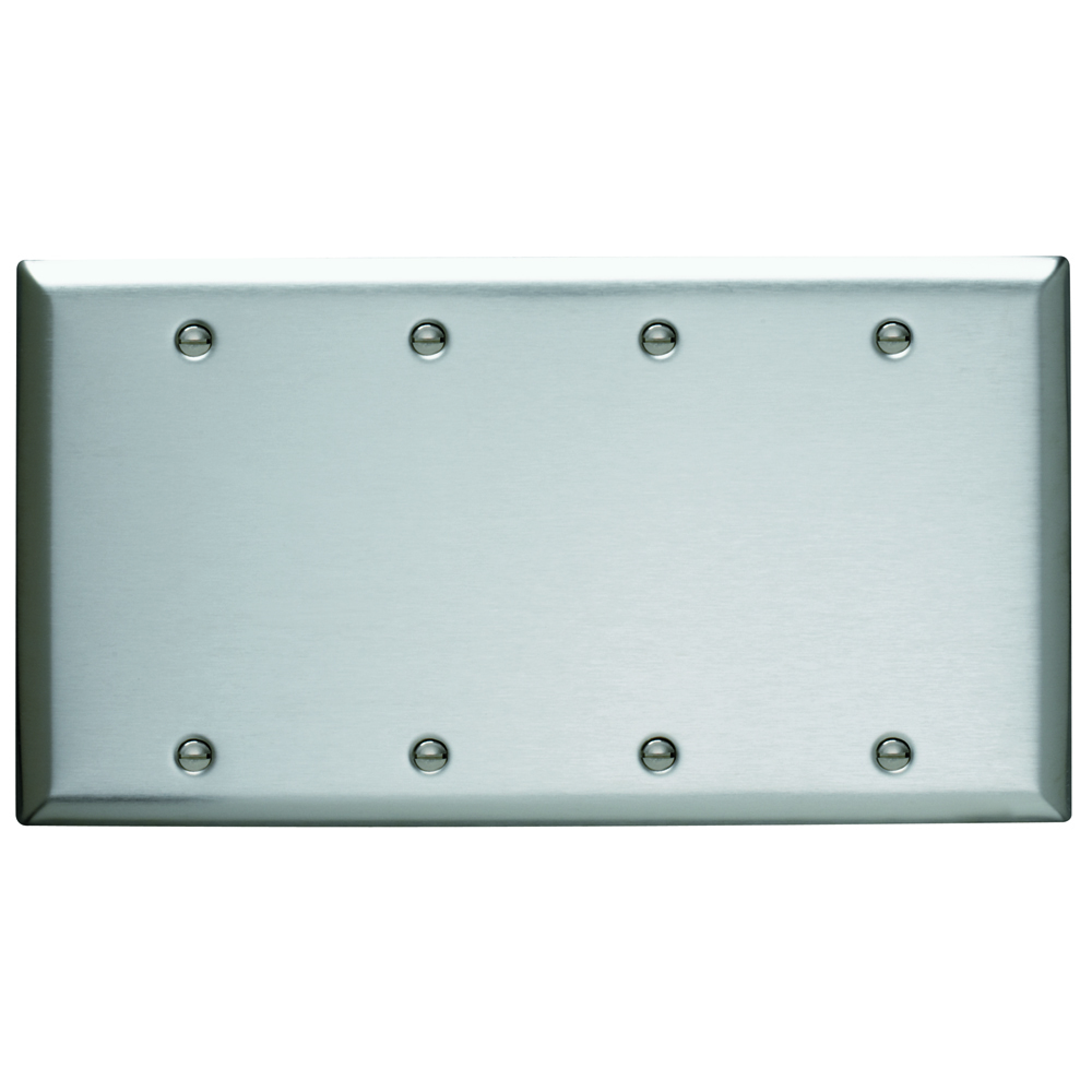 SS43 4-Gang 302/304 Stainless Steel Wall Plate, Blank, Box Mounted