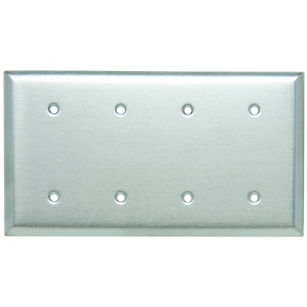 SS44 4-Gang 302/304 Stainless Steel Wall Plate, Blank, Strap Mounted