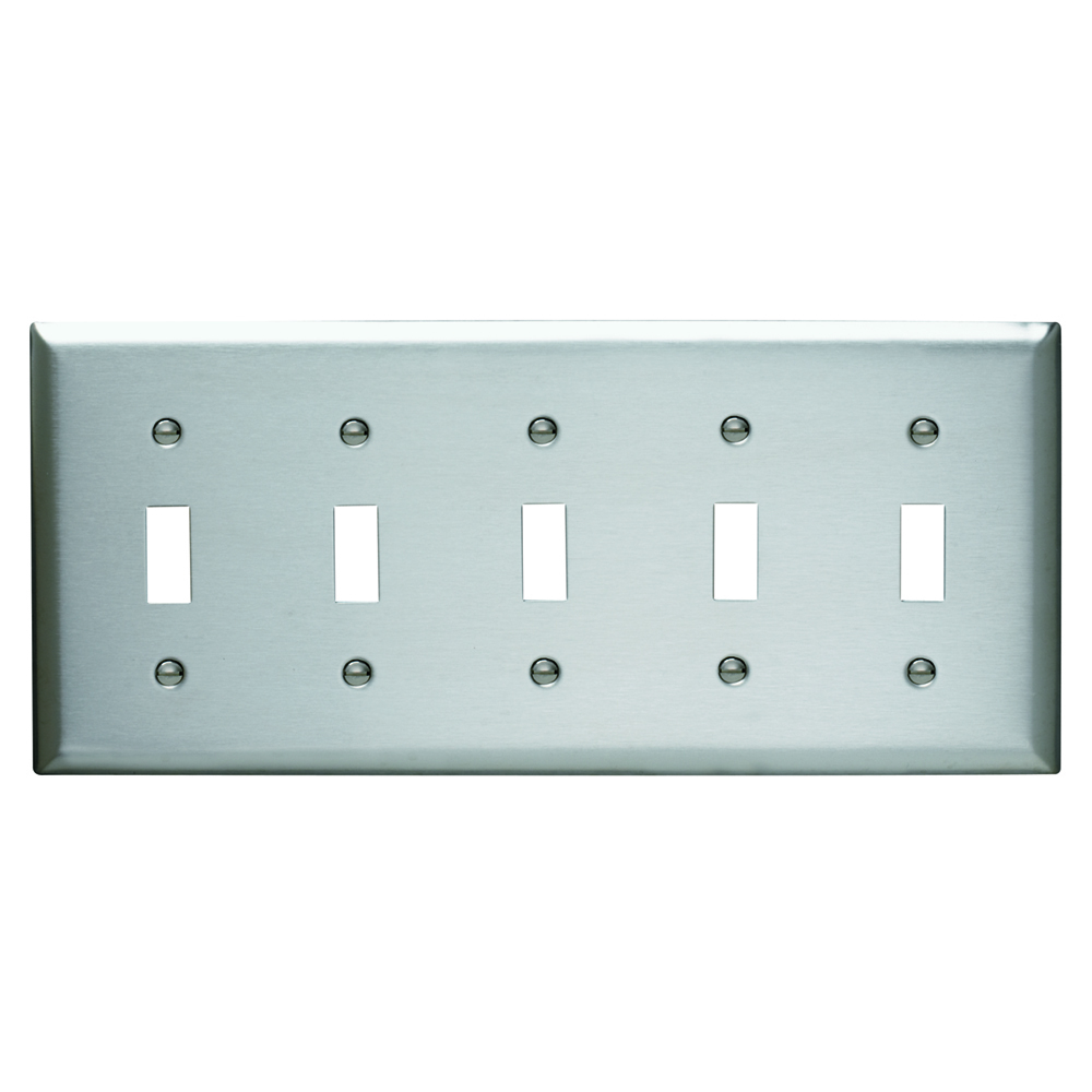SS5 5-Gang 302/304 Stainless Steel Wall Plate, 5 Toggle Switch Openings
