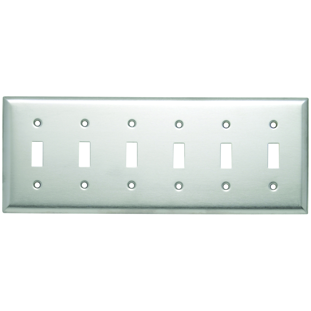 SS6 6-Gang 302/304 Stainless Steel Wall Plate, 6 Toggle Switch Openings