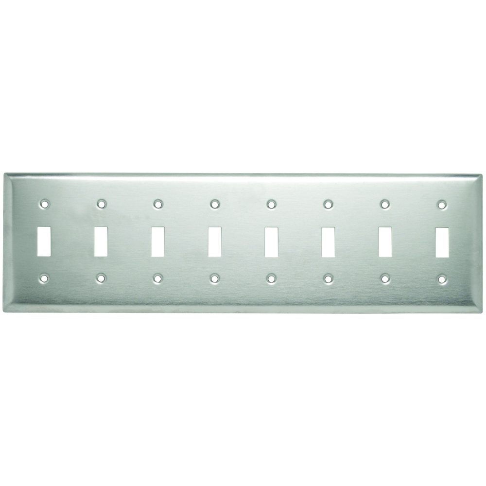 SS602 8-Gang 302/304 Stainless Steel Wall Plate, Toggle Switch Openings