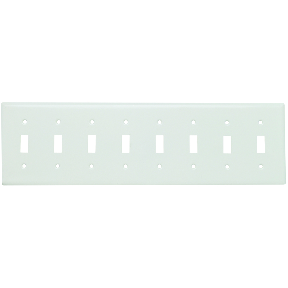 SS602W 8-Gang 302/304 Stainless Steel Wall Plate, Toggle Switch Openings, Painted White
