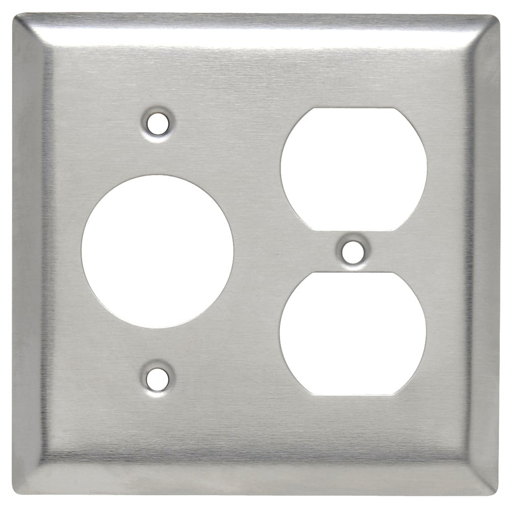 SS78 2-Gang 302/304 Stainless Steel Wall Plate, 1 Single Receptacle, 1 Duplex Receptacle