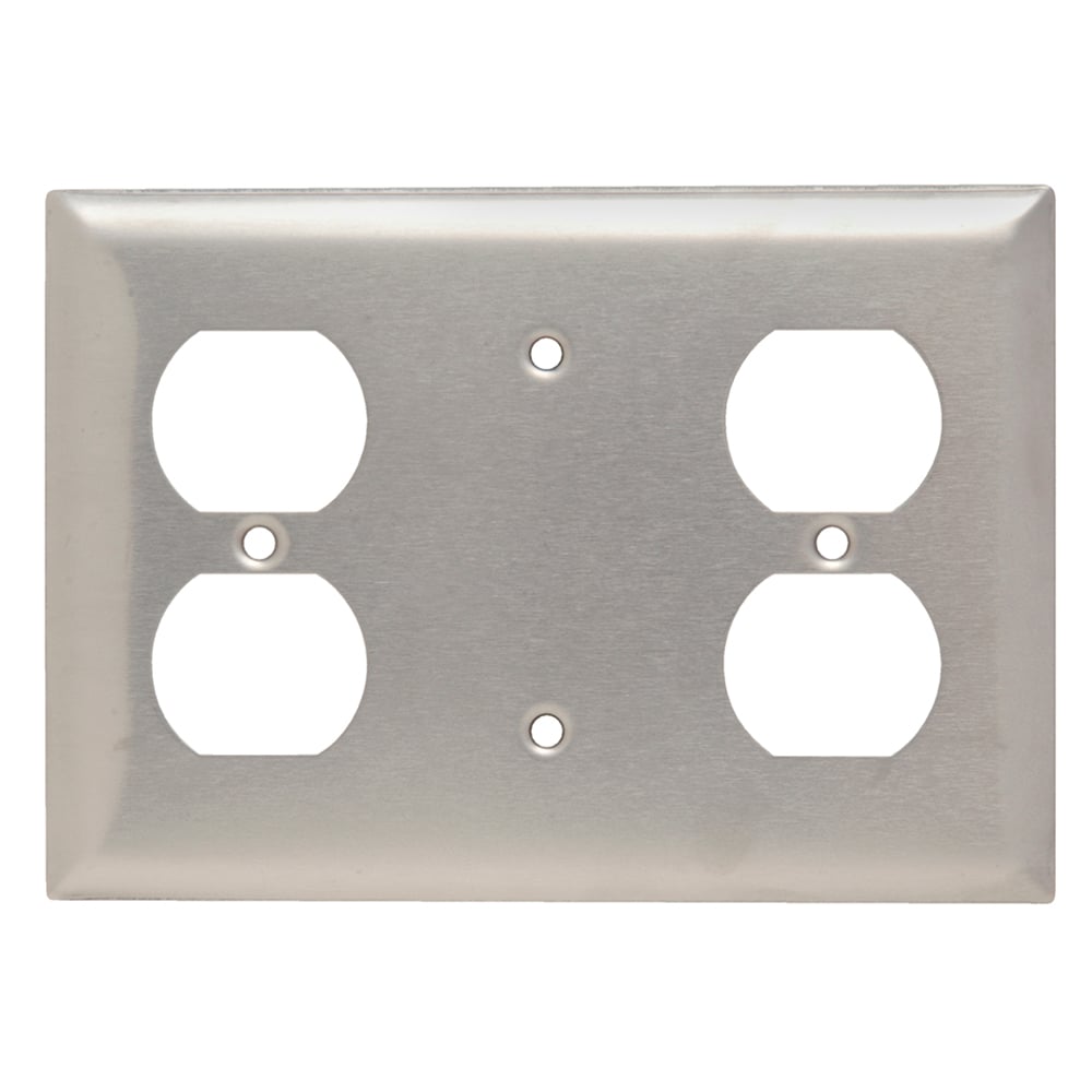 SS8148 3-Gang 302/304 Stainless Steel Wall Plate, 1 Duplex Receptacle, 1 Blank, 1 Duplex Receptacle