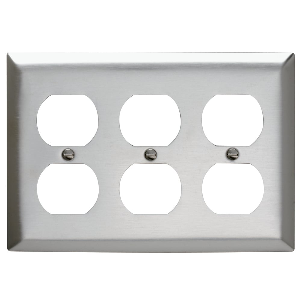 SS83 3-Gang 302/304 Stainless Steel Wall Plate, Duplex Receptacle Openings