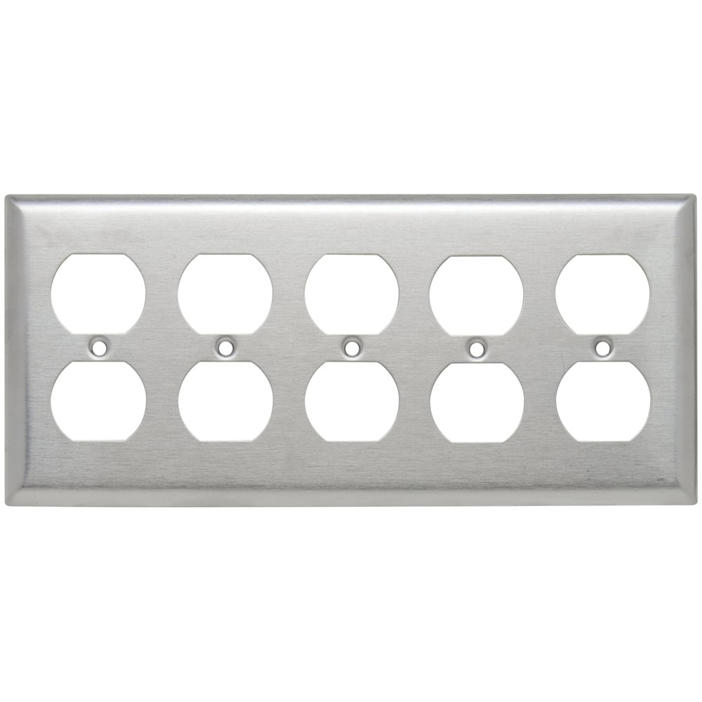 SS85 5-Gang 302/304 Stainless Steel Wall Plate, 5 Duplex Receptacle Openings