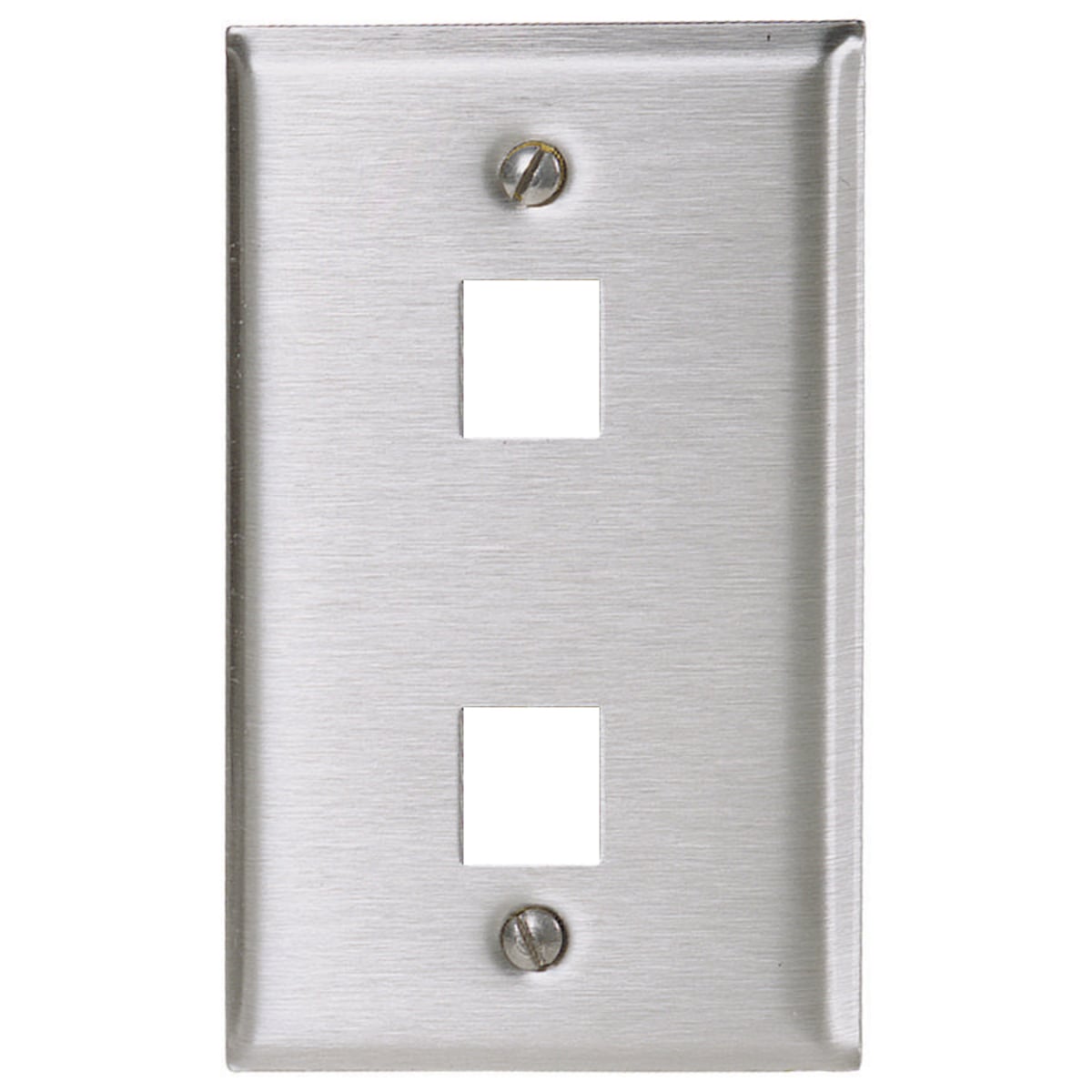 SSF12 Rear Load Standard Stamped Keystone Faceplate, 1 Gang, 2 Ports, Audio/Video/Data/Fiber Module, Fastened Mount, 430 Stainless Steel