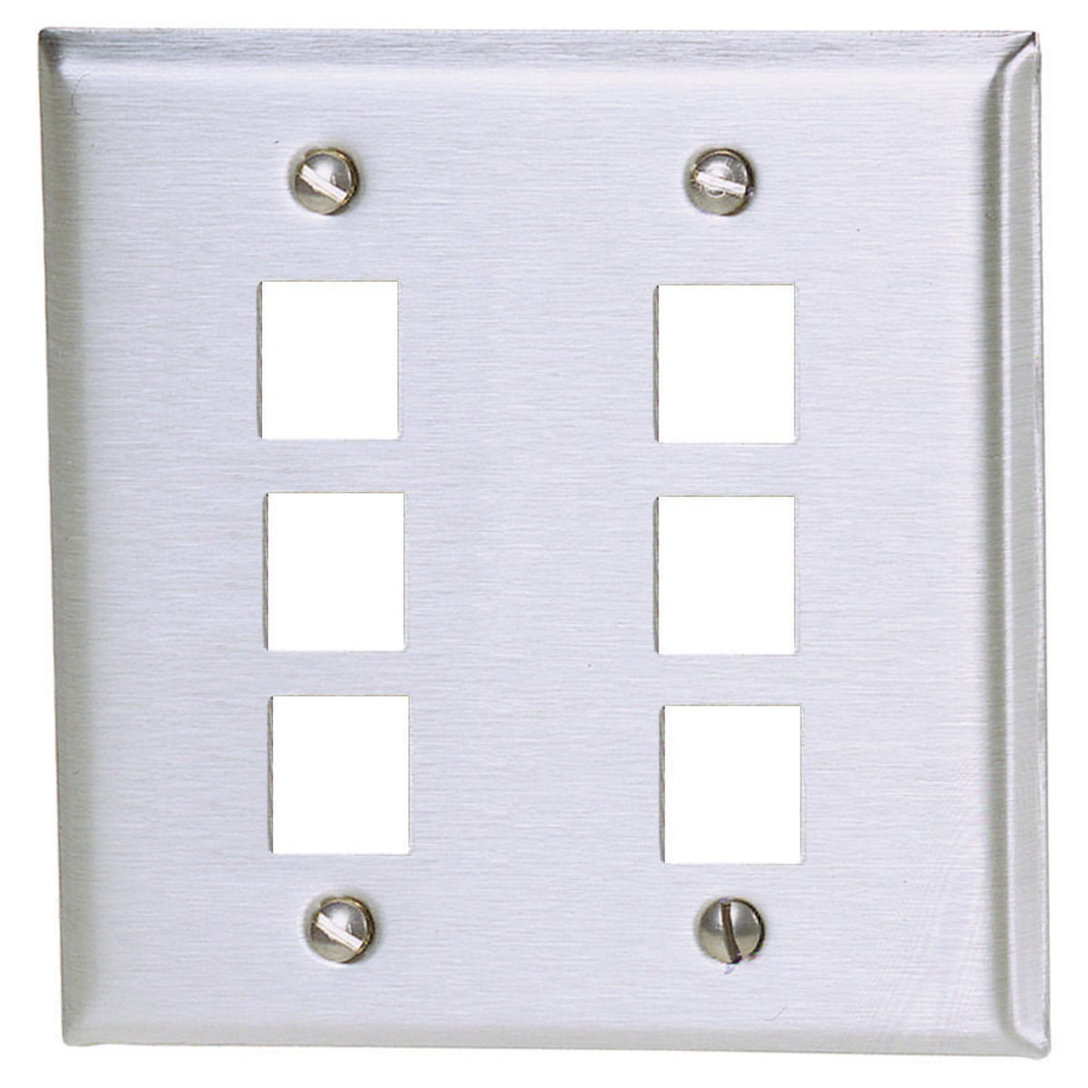 SSF206 Rear Load Standard Stamped Keystone Faceplate, 2 Gangs, 6 Ports, Audio/Video/Data/Fiber Module, Fastened Mount, 430 Stainless Steel