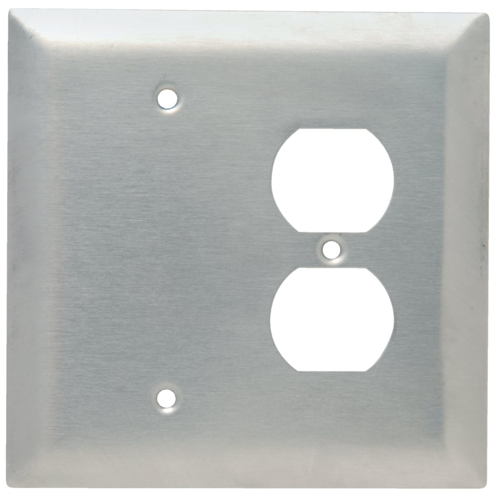 SSO138 Jumbo 2-Gang 302/304 Stainless Steel Wall Plate, 1 Blank, 1 Duplex Receptacle Opening