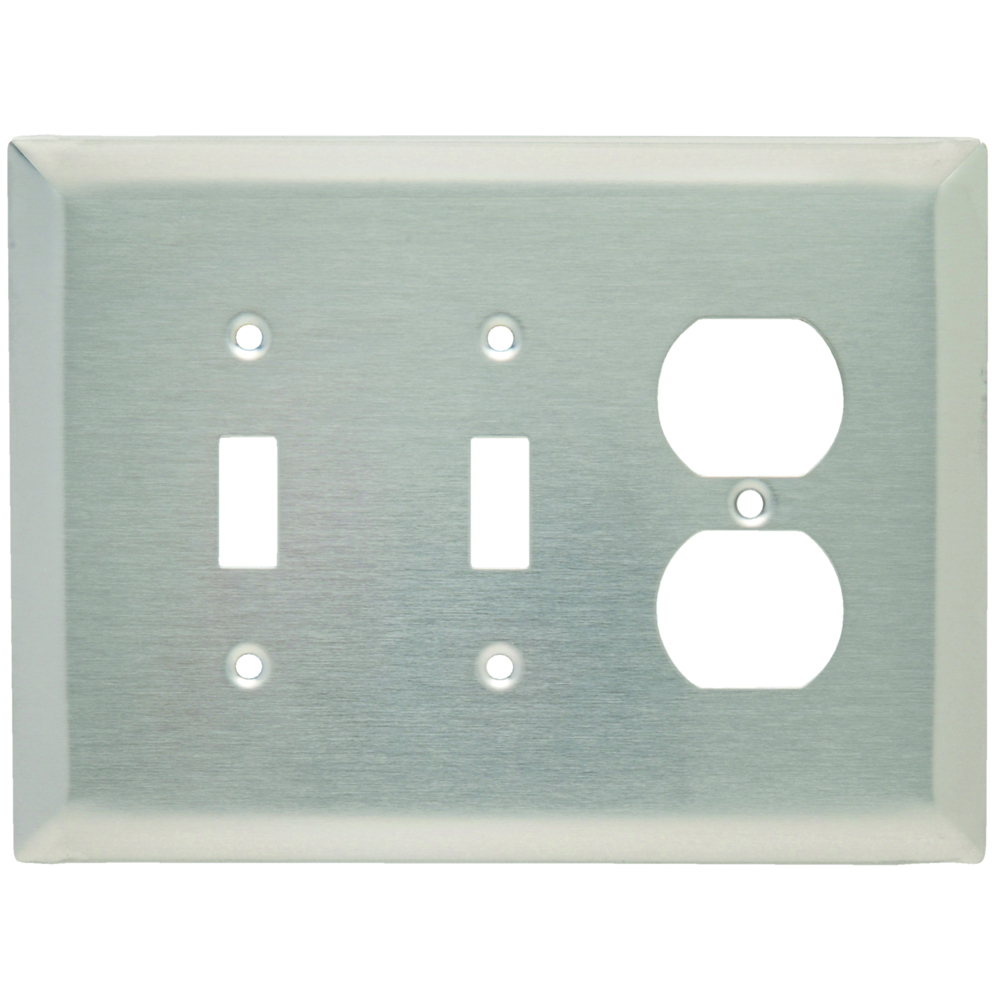 SSO28 Jumbo 3-Gang 302/304 Stainless Steel Wall Plate, 2 Toggle Switch, 1 Duplex Receptacle Opening