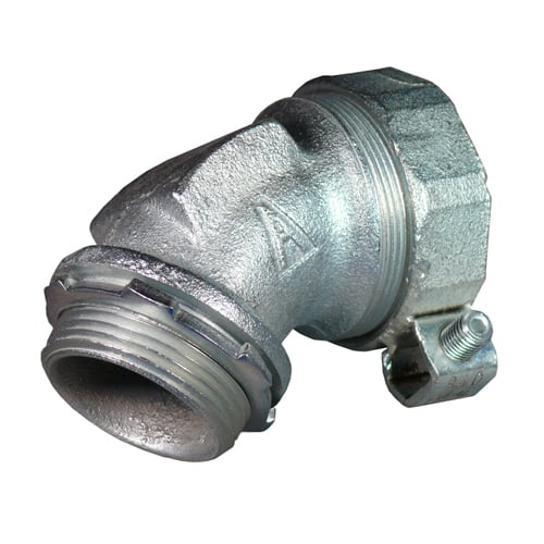 ST-45400L Liquid Tight Oiltight Raintight Conduit Connector With Plain Throat, 4 in Trade, 1 to 4/0 AWG Cable Openings, 45 deg, Malleable Iron, Triple Coated