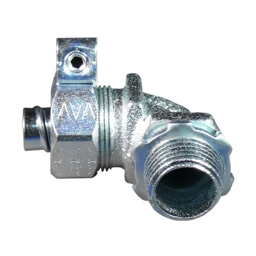 90 deg Liquidtight Connector with Plain Throat, 3/4 inch, Malleable Iron, Zinc Electroplated