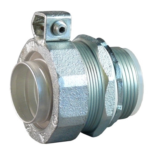Straight Liquidtight Connector with External Grounding Lug; 2 Inch, Threaded x Compression, Aluminum Ferrule, Chromate, Epoxy Powder-Coated/Zinc Electroplated