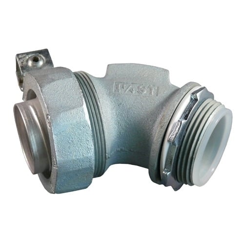 STB-45200L Liquid Tight Oiltight Raintight Conduit Connector With Insulated Throat, 2 in Trade, 8 to 1/0 AWG Cable Openings, 45 deg, Malleable Iron, Triple Coated