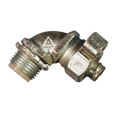 90 deg Liquidtight Connector with Insulated Throat, 1/2 inch, Malleable Iron, Zinc Electroplated