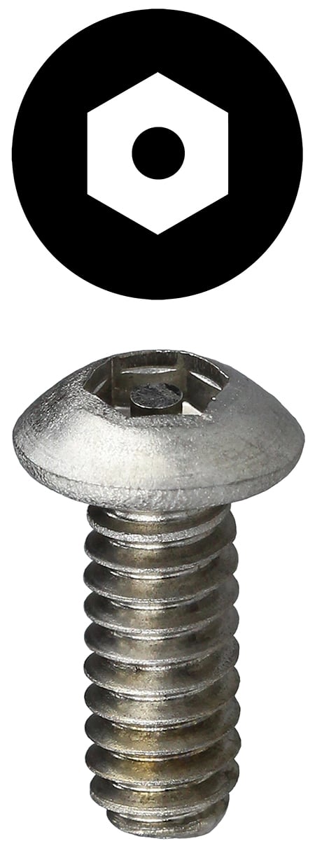 T103212HB Tamper Proof Machine Screw, #10-32, 1/2 in OAL, 18-8 Stainless Steel, Button Head, Hex Pin Drive