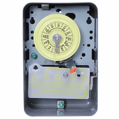 T104-20 Mechanical Timer Switch, 1 to 23 hr Setting, 208 to 277 V AC, 5 hp, 2NO 2 Form A DPST Contact, 2 Poles
