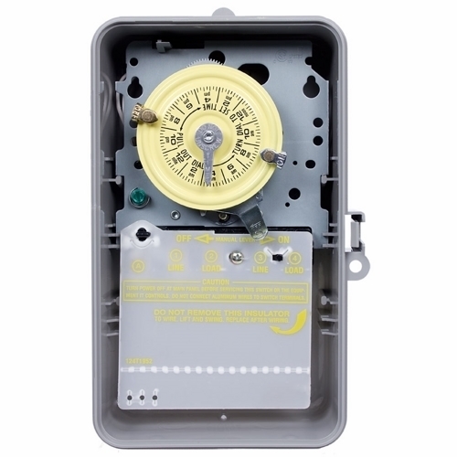 T104P T100 Electro Mechanical Timer Switch, 24 hr Setting, 208 to 277 V AC, 5 hp, 2NO 2 Form A DPST Contact, 2 Poles