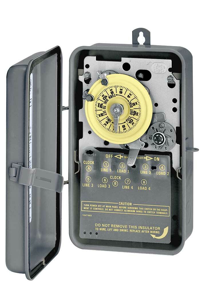 T1205R T100 Mechanical Timer Switch, 240 V AC, 5 hp, 2NO 2 Form A DPST Contact, 2 Poles