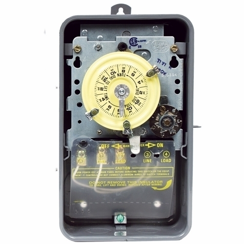 T174R T170 Mechanical Timer Switch, 24 hr Setting, 208 to 277 V AC, 5 hp, 2NO 2 Form A DPST Contact, 2 Poles