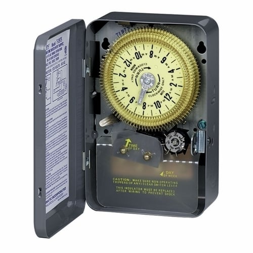 T1975 T1970 Electro Mechanical Timer Switch With Skipper Wheel, 15 min to 24 hr Setting, 125 V AC, 1 hp, 1CO 1 Form C SPDT Contact, 1 Poles