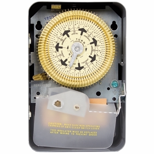 T2005 T2000 Mechanical Timer Switch, 2 to 22 hr, 7 days Setting, 120 V AC, 1/2 hp, 1CO 1 Form C SPDT Contact, 1 Poles