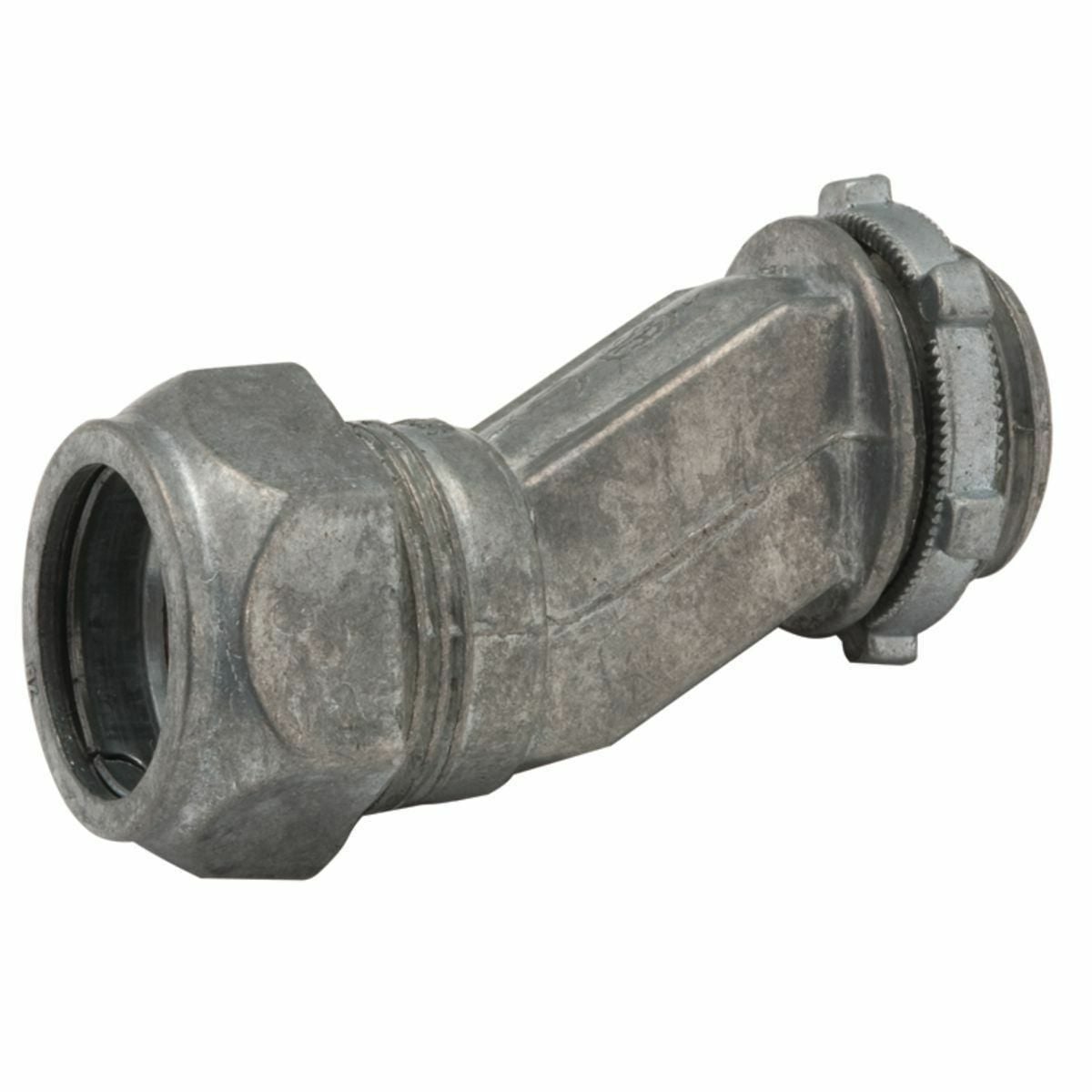 1953 Non-Insulated Offset Compression Connector, 3/4 in Trade, 61/64 in Cable Openings, For Use With EMT Conduit, Die Cast Zinc, Electro-Plated Zinc