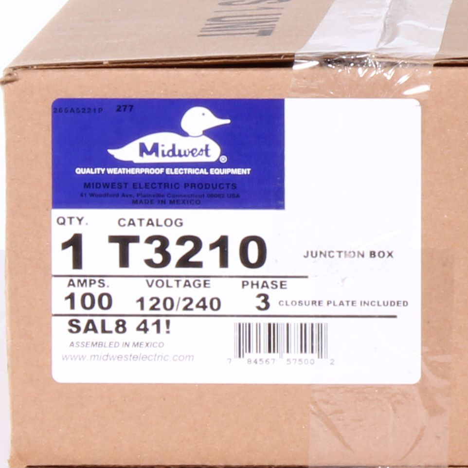T3210 Midwest GE 3-Phase Terminal Box, 17-1/2 in H x 9-3/4 in W x 3-1/2 in D, NEMA 1/3R NEMA Rating, Steel