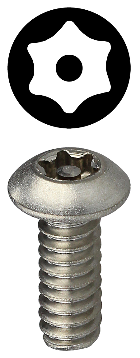 T63234TB Machine Screw, #6-32, 3/4 in OAL, Stainless Steel, Button Head, 6-Lobe Pin Drive