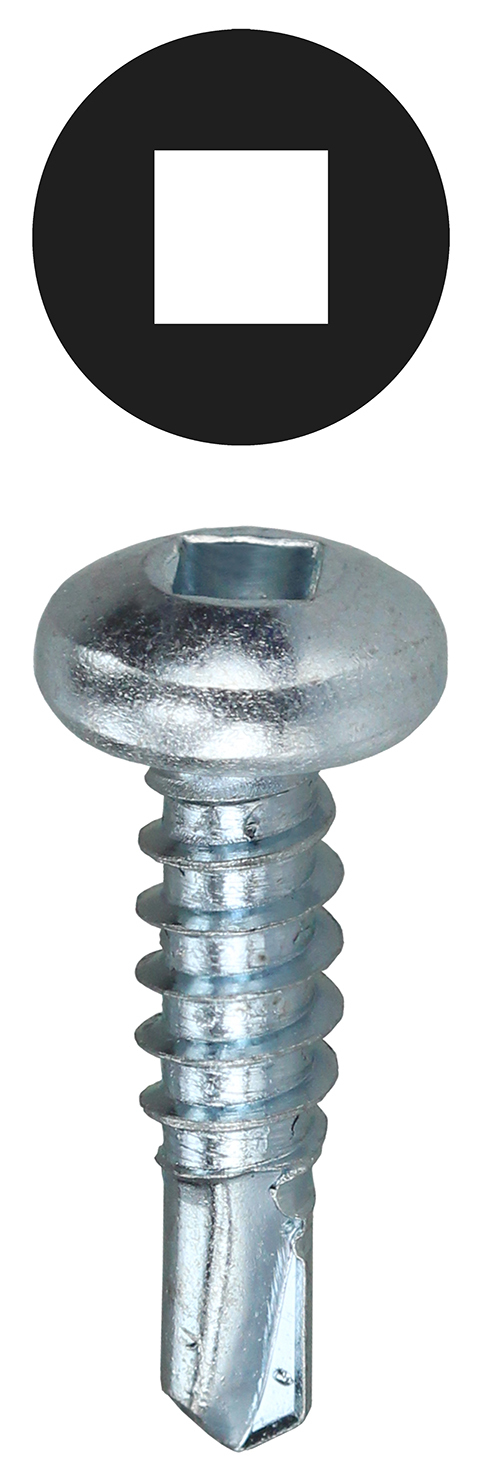 TEKDD81 Self-Drilling Screw, #8, 1 in OAL, Pan Head, Square Drive, Steel, Zinc Plated