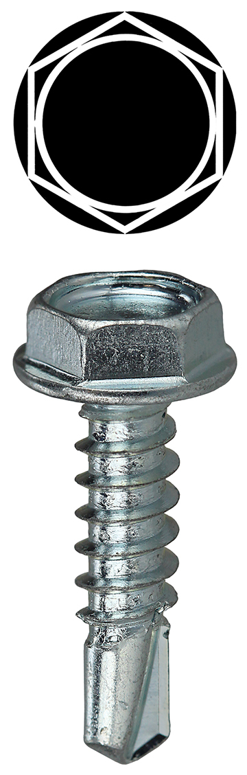 TEKHT81 Self Drilling Screw, #8, 1 in OAL, Hex Washer Head, Steel, Zinc Plated, Self-Piercing Point